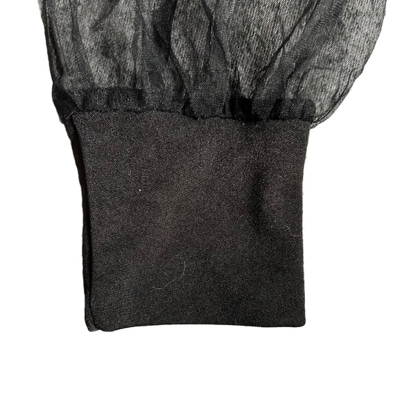 SHEIN BLACK V NECK BODYSUIT WITH LONG MESH PUFF SLEEVES SIZE SMALL - Picture 4 of 9